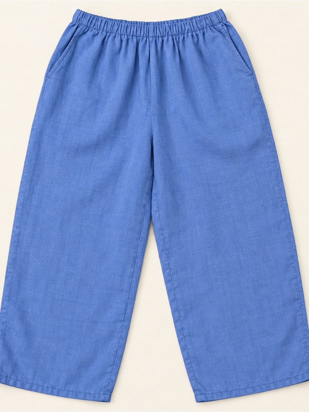 Flax 100% Linen Women's Cropped  Wide Leg Pants in Periwinkle Blue